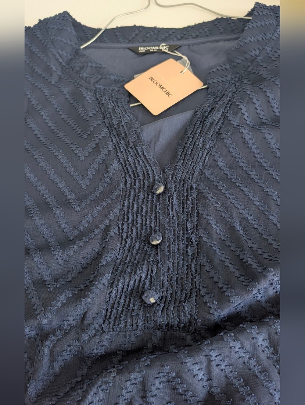 NWT Size 28/5X BloomChic Texture Tiered Ruffle Sleeve See Through Dress Blue - Picture 12 of 13